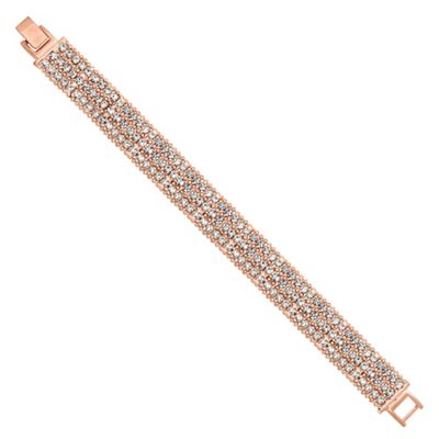 Rose gold diamante and beaded row bracelet